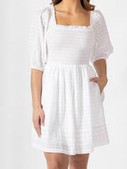 Koy Resort Riviera Smocked Mini Dress In White, view 3, click to see full size