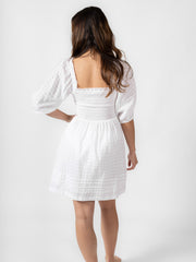 Koy Resort Riviera Smocked Mini Dress In White, view 2, click to see full size