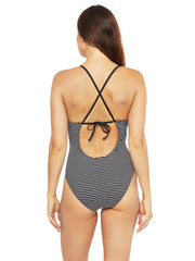 La Blanca Pin Stripes Plunge One Piece Black/White, view 2, click to see full size