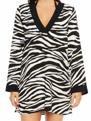 La Blanca Abstract Zebra V Neck Tunic Black/Cream, view 3, click to see full size
