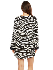 La Blanca Abstract Zebra V Neck Tunic Black/Cream, view 2, click to see full size