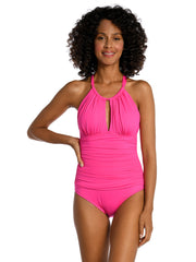 La Blanca Island Goddess High Neck One Piece in Pop Pink, view 1, click to see full size