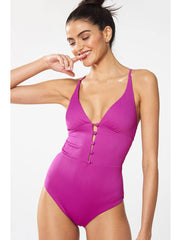 Red Carter Juanita One Piece Plunge Acai, view 1, click to see full size