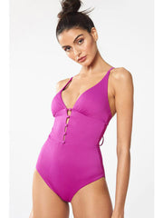 Red Carter Juanita One Piece Plunge Acai, view 3, click to see full size