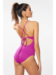 Red Carter Juanita One Piece Plunge Acai, view 2, click to see full size