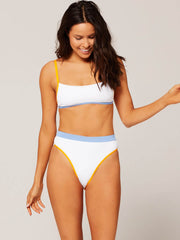 L*Space Frenchi High Waist Bottom White/Mango/Blue, view 4, click to see full size