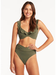Sea Level Essentials Wrap High Waist in Khaki, view 4, click to see full size