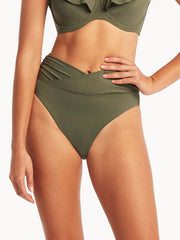 Sea Level Essentials Wrap High Waist in Khaki, view 1, click to see full size