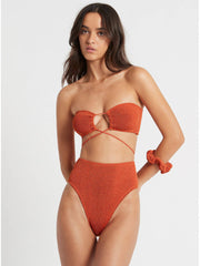 Bond-eye Margarita Bandeau in Coral Lurex, view 3, click to see full size
