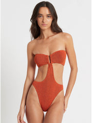 Bond-eye Thera One Piece in Coral Lurex, view 1, click to see full size