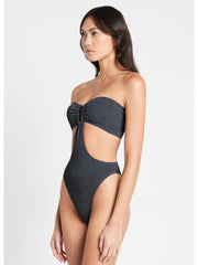 Bond-eye Lurex Thera One Piece in Navy, view 3, click to see full size