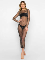 Beach Bunny Champagne Nights Mesh Dress in Black, view 1, click to see full size