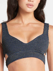 Bond-eye Lurex Nino Crop Top In Navy, view 4, click to see full size