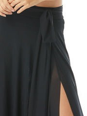 Carmen Marc Valvo Mesh Tie Long Skirt Black, view 3, click to see full size