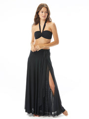 Carmen Marc Valvo Mesh Tie Long Skirt Black, view 1, click to see full size