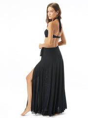 Carmen Marc Valvo Mesh Tie Long Skirt Black, view 2, click to see full size