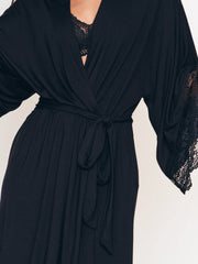 Eberjey Colette Mademoiselle Kimono Robe in Black, view 3, click to see full size
