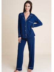Eberjey Gisele Long PJ Set in Navy/Ivory, view 1, click to see full size