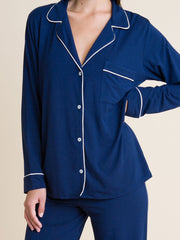 Eberjey Gisele Long PJ Set in Navy/Ivory, view 3, click to see full size