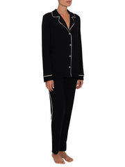 Eberjey Slim Tuxedo PJ Set in Black/Sorbet Pink, view 1, click to see full size