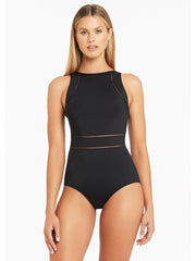 Sea Level Essentials High Neck Multifit One Piece in Black, view 1, click to see full size