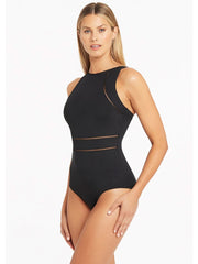 Sea Level Essentials High Neck Multifit One Piece in Black, view 3, click to see full size