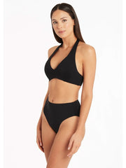 Sea Level Essentials Multifit Halter Bra in Black, view 3, click to see full size