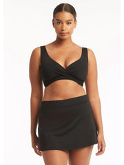 Sea Level Essentials Swim Skirt in Black, view 3, click to see full size