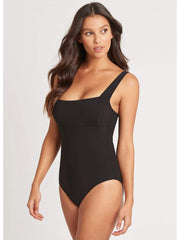 Sea Level Essentials Square Neck One Piece In Black, view 3, click to see full size