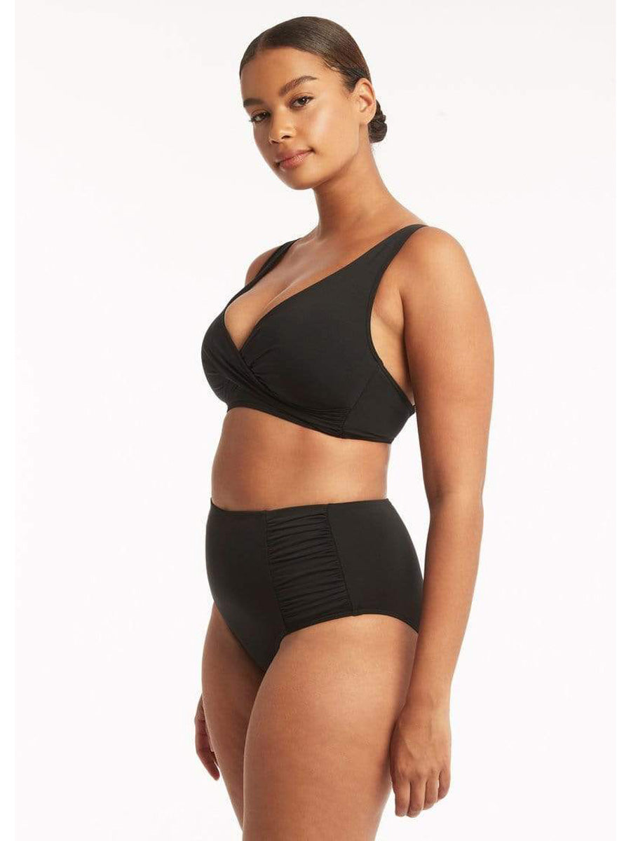 Sea Level Essentials High Waisted Gathered Bottom In Black