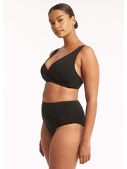 Sea Level Essentials High Waisted Gathered Bottom In Black, view 5, click to see full size
