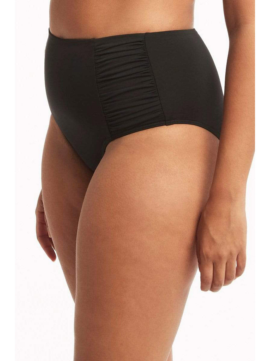 Sea Level Essentials High Waisted Gathered Bottom In Black