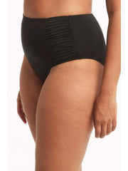 Sea Level Essentials High Waisted Gathered Bottom In Black, view 3, click to see full size