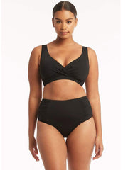 Sea Level Essentials High Waisted Gathered Bottom In Black, view 4, click to see full size