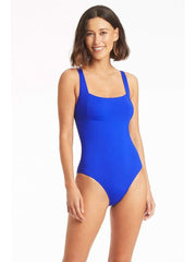 Sea Level Essentials Square Neck One Piece in Cobalt, view 1, click to see full size
