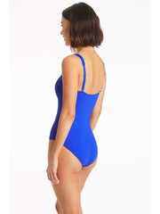 Sea Level Essentials Square Neck One Piece in Cobalt, view 2, click to see full size