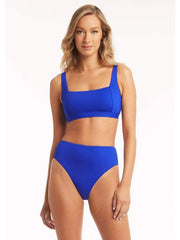 Sea Level Essentials Retro High Waist Bottom in Cobalt, view 3, click to see full size
