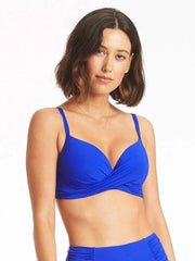 Sea Level Essentials Cross Front Underwire Bra in Cobalt, view 1, click to see full size