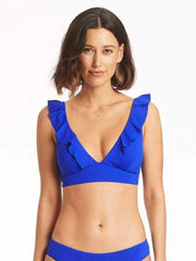 Sea Level Essentials Frill Bra Top in Cobalt, view 1, click to see full size