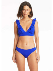 Sea Level Essentials Frill Bra Top in Cobalt, view 4, click to see full size