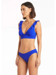 Sea Level Essentials Frill Bra Top in Cobalt, view 3, click to see full size