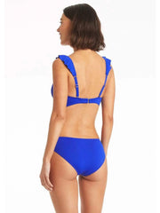 Sea Level Essentials Frill Bra Top in Cobalt, view 2, click to see full size