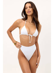 Frankies Bikinis Anne High Waisted Plisse Bottom in Optic White, view 3, click to see full size