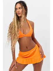 Frankies Bikinis Eden Plisse Top in Papaya, view 3, click to see full size