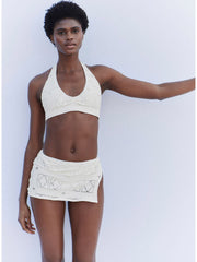 Frankies Bikinis Edie Patchwork Top in Angel Dust, view 3, click to see full size