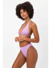 Frankies Bikinis Anne High Waisted Plisse Bottom In Wisteria, view 3, click to see full size