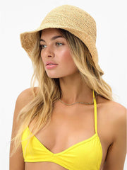 Frankies Bikinis Jax Straw Bucket Hat in Rafia, view 1, click to see full size