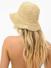 Frankies Bikinis Jax Straw Bucket Hat in Rafia, view 3, click to see full size