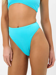 Frankies Bikinis Anne High Waisted Plisse Bottom in Aquamarine, view 1, click to see full size
