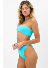 Frankies Bikinis Anne High Waisted Plisse Bottom in Aquamarine, view 4, click to see full size